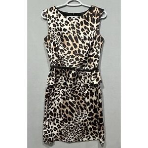 Animal print Sheath Dress Womans Size‎ 6 Belted Lined Date Night Elegant Career